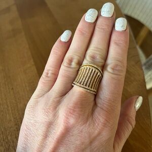 Lux Bond 18k Yellow Gold Fashion Ring With Diamond Pave, Holiday Gift For Her